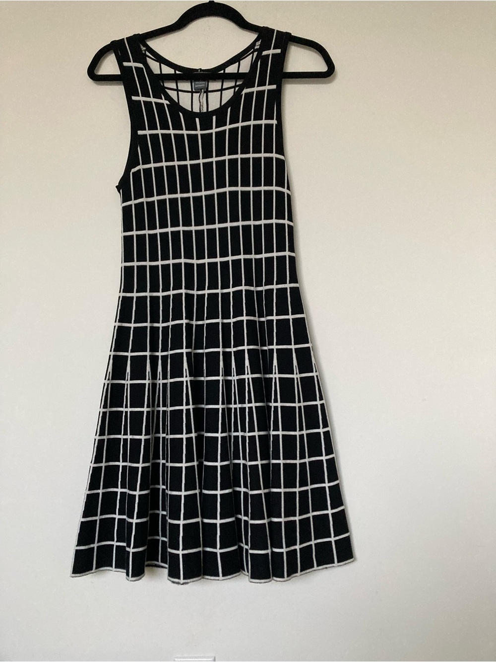 Gracia Black and White Grid Sleeveless Fit-and-Flare Dress